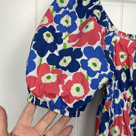 Altar’d State Womens Mini Dress S Pink Blue Floral Puffy Sleeves Stretch Ruffles - Picture 4 of 12